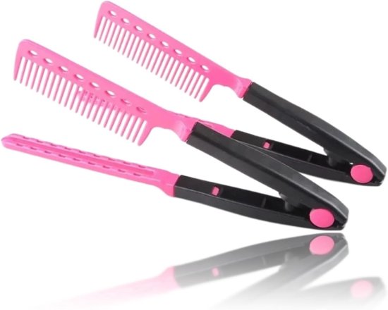 Haarstijl Kam voor het Rechtmaken van Haar, Antistatisch, V-vormige Kam met Clip voor Perfecte Styling in Roze Rood