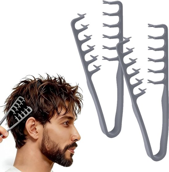 Haarstylingkam - 2 stuks - Hoge kam - Haarkam textuur kam - Kam met brede tanden - Hoge stylingkam - Haarstylingaccessoires - Geschikt voor de dagelijkse styling van krullend en dik haar - Grijs