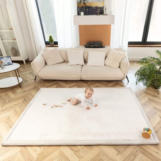 Hakuna Matte Wolkzachte Fluwelen Mat Speelmat Baby 200 x 150 x 2,5 cm, BEIGE- Kindertapijt met hoogwaardig traagschuim van Merkloos