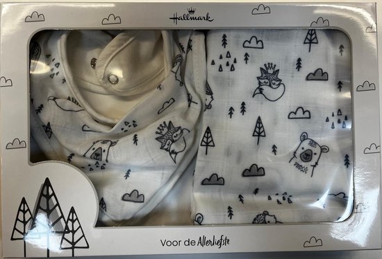 Hallmark Baby Giftset - Animals - Hydrofiele doek - Bandana slabbetje van Hallmark