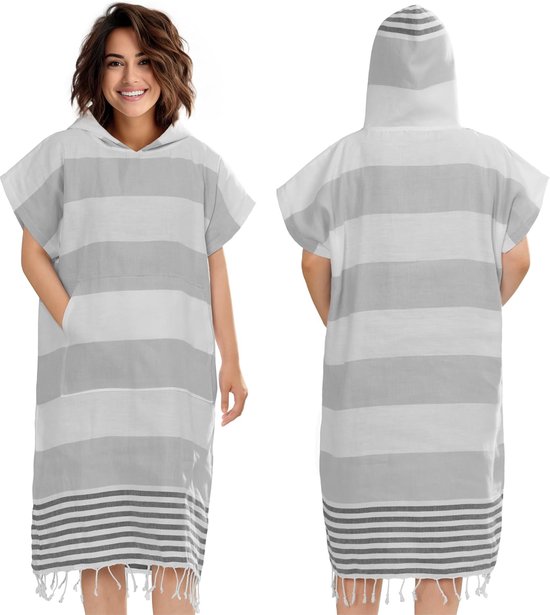 hamam poncho met capuchon - Sneldrogende sauna handdoek - 100% katoen - Te gebruiken als sauna badjas of hamamdoek - Lichtgewicht en easy-care