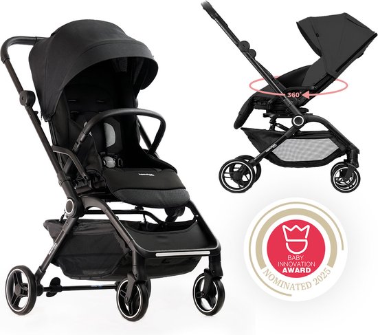 Hamilton by Yoop T1 Buggy – 360° Draaibare Stoel – MagicFold™ Technologie – Inklapbaar – Reflecterende Wielen mét Vering – Inclusief beschermtas en bekerhouder – Verstelbare en Wendbare Kinderwagen – Lichtgewicht Wandelwagen – Plooibuggy – Zwart van Yoop