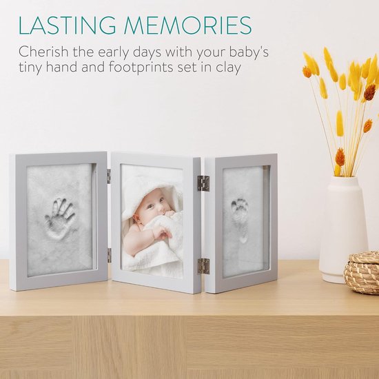 handafdruk en Voetafdruk Kit - Set met Frame en Klei voor het Gieten van Baby's Hand- en Voetafdrukken - Ideaal voor Pasgeboren Baby’s van Pearhead