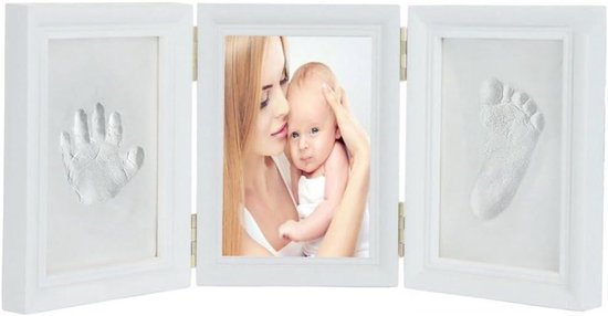 Handafdruk Voetspoor Fotolijst voor Baby's - Perfecte Douchegift - Niet-giftige Klei - Wit Houten Frame - Jongens Meisjes. van Bubzi Co.