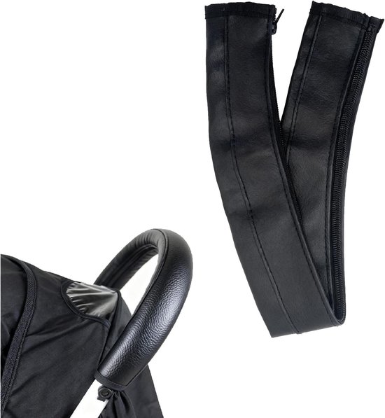 Handbescherming voor Kinderwagens, PU Leer, Beschermhoes voor Duwstang, Ergonomische Handgreep en Armsteun voor Kinderwagens (Zwart, 55C)