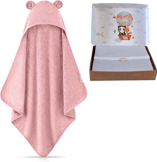Handdoek met capuchon baby extra dik, warm en zacht, 75 x 75 cm, babyhanddoek met capuchon (100% bamboe), babyhanddoek capuchon met leuke geschenkverpakking (pioenroos) van Kijozi Baby