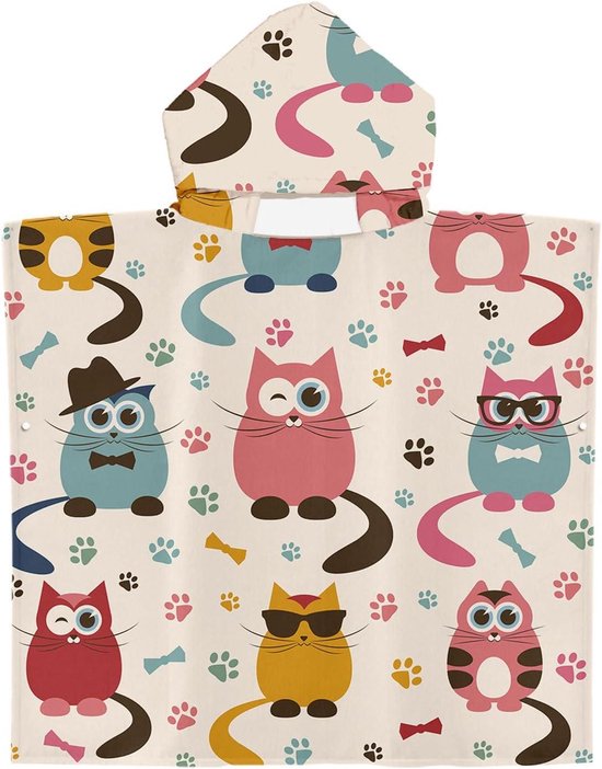 Handdoek poncho - Kleedjas met capuchon - Na het zwemmen - Sneldrogend microvezel - 60x60 cm - Uil