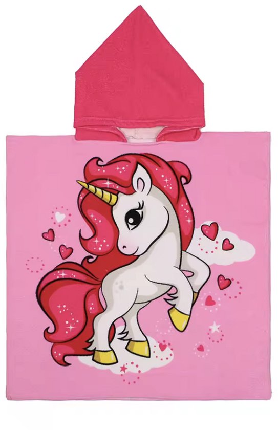 Handdoek voor Kids - Thema: Unicorn / Eenhoorn / Pony / Paard - Badhanddoek / Strand Handdoek Jongens & Meisjes - Badcape - Formaat: 60 x 120 cm - Kinderen 2 tot 8 jaar - Strandlaken - Capuchon / Cape - Hoge Kwaliteit - Grote Handdoek - XL Handdoek van Merkloos