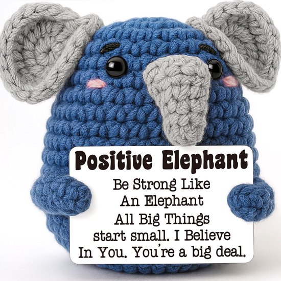Handgemaakte Gehaakte Olifant Knuffel - Positief Cadeau voor Stressverlichting en Aanmoediging