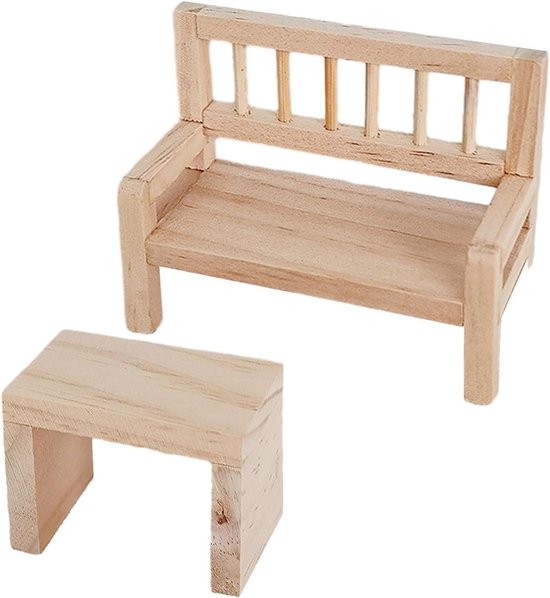 Handgemaakte mini tafels en stoelen - 2 stuks - gepersonaliseerd speelgoed voor poppenhuizen - kinderkamerdecoratie - creatief en uniek - ca. 8 cm.