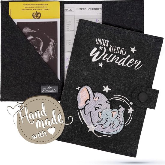 Handgemaakte Vilt Paspoorthoes Moeder & Baby Documenten Organizer Olifant Grijs