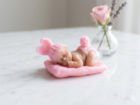 Handgemaakte Zeep – Slapende Baby op Kussen – Roze – Kraamcadeau & Bedankje van Merkloos