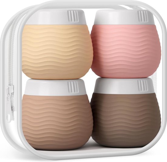 Handige Reisset met Vier Herbruikbare Siliconen Crème Potjes van 50 ml en Transparante Opbergtas van Travelsmart