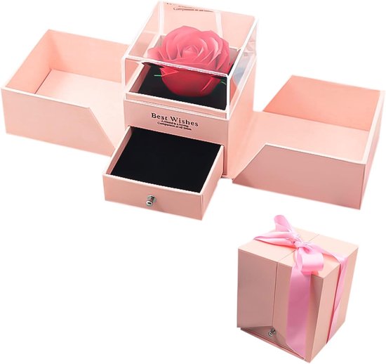 Handmade Preserved Rose Jewelry Gift Box - Birthday Gift for Women - Never Wilted Roses - Eternal Flower Gifts for Girlfriend Mom - Universeel - Pink van J RICHARDS DESIGN