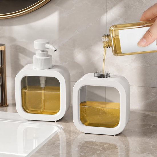 Handmatige pompdispenser fles, 300 ml, decoratieve navulbare zeep en lotion dispenser voor keuken, badkamer, wastafel, reizen, draagbaar, lekvrij, fles voor afwasmiddel en shampoo