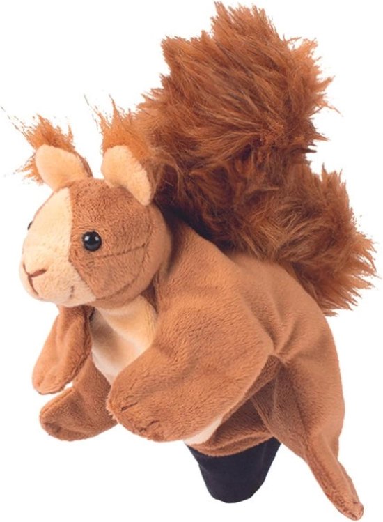 Handpop Eekhoorn - Knuffelpop Dier - Rollenspel Educatie - Zacht Katoen Materiaal - 13 x 20.5 x 22.5 cm