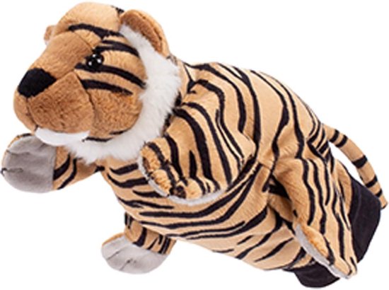 Handpop Tijger - Pluche Dier - Verhalen Vertellen - Wasbaar Materiaal - 22 cm - Oranje