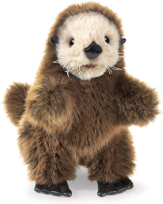 Handpop Zeeotter Baby - Knuffelpop Dier - Rollenspel Spelen - Beweegbare Mond Poten - 30 cm Lengte - Bruin