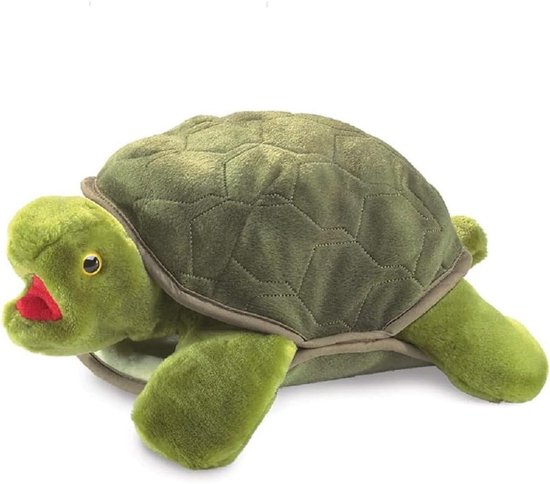 Handpoppen Schildpad - Pluche Dier - Rollenspel - Beweegbare Mond - Niet gespecificeerd - Groen