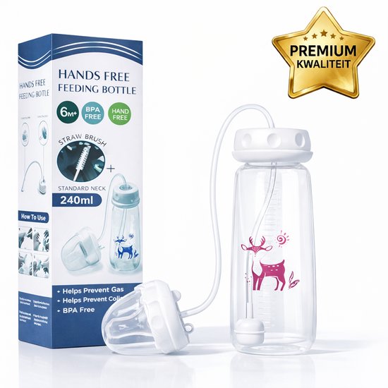 Hands Free Babyfles - BPA-vrij - Anti-Koliek - Voor Onderweg & Thuis - 240 ml van Papablic