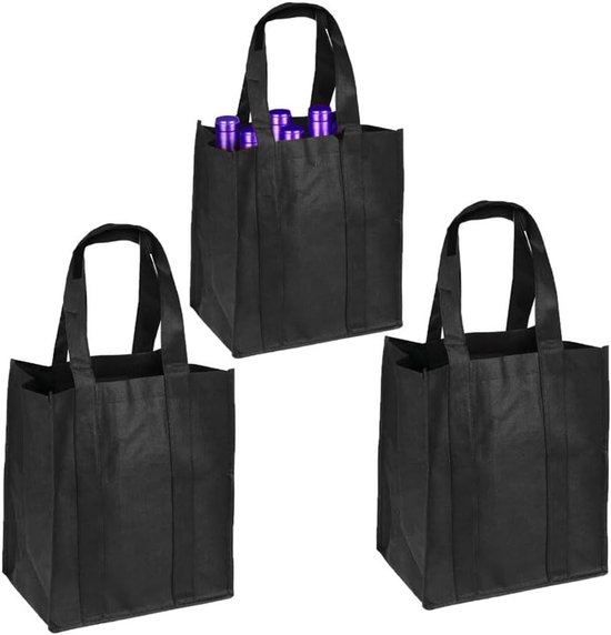 Handtas voor heren, 3 stuks, flessentas, 6 flessen, flessenmand, vilten tas met vakken, voor bierflessen, wijnflessen, waterflessen