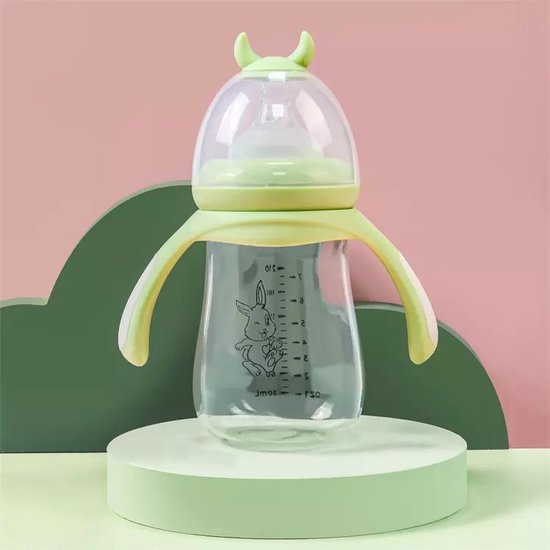 Handvat Babyfles - Babyfles pasgeboren baby glazen fles - Zuigfles | peuterfles -180 ML  - groen van HENKYO