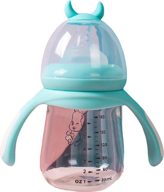Handvat Babyfles – Zuigfles 180ml voor Pasgeboren Baby’s & Peuters – BPA-vrij – Anti-Koliek – Met Handvatten – Vaatwasser- & Magnetronbestendig - mint van Merkloos