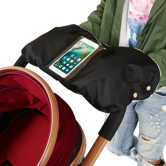 Handwarmer Kinderwagen - Handschoenen voor Kinderwagen en Buggy - Handwarmers met Telefoonzakje - Zwart van Aemiou.