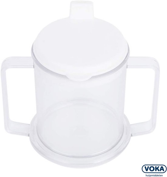 Handy beker - Drinkbeker - 2 handgrepen - Met deksel - 450ML - Transparant - Drink Beker met tuit - Dubbel handvat van Mepal