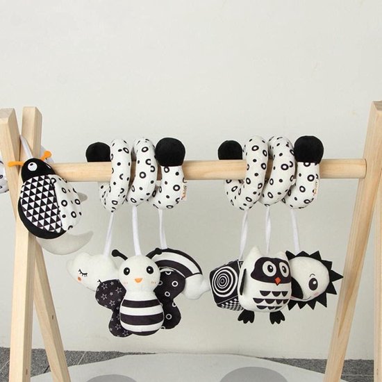 Hangend Speelgoed - Baby Rammelaar - Baby Ontwikkeling - Zwart-Witte Kleuren - 40 cm Lang - Uil