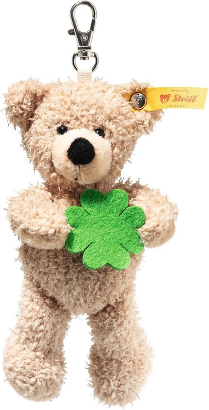 Hanger teddybeer 12 cm beige met klavertje vier - Geluksbrenger voor kinderen van Folat