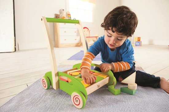 Hape - Block & Roll - Houten loopwagen met blokken van Hape