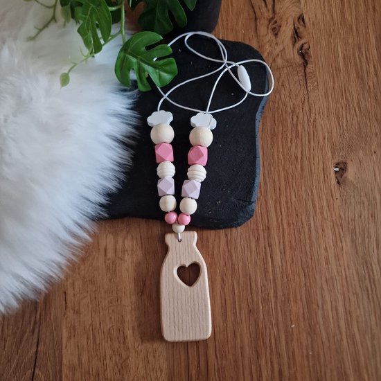 Happy Bebie | Baby | Mama | Voedingsketting | Drinkfles | Kraamkado | Houten | Handmade van Merkloos