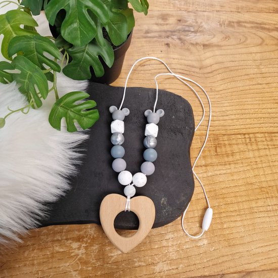 Happy Bebie | Baby | Mama | Voedingsketting | Hart | Kraamkado | Silicone | Houten | Handmade van Merkloos