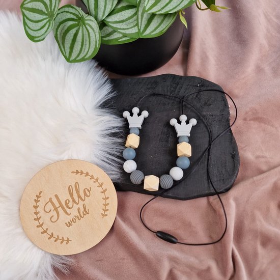 Happy Bebie | Baby | Mama | Voedingsketting | Kraamkado | Silicone | Houten | Handmade van Merkloos