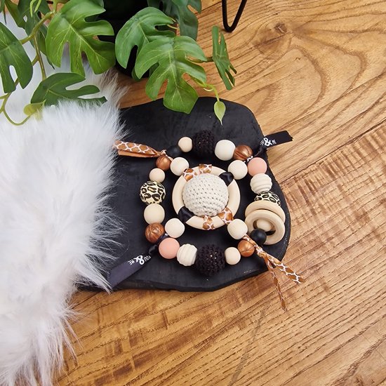 Happy Bebie | Bal | Baby | Rammelaar | Kraamkado | Silicone | Hout | Gehaakt | Handmade van Merkloos