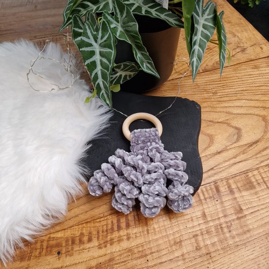 Happy Bebie | Octopus | Baby | Bijtring | Kraamkado | Velvet | Houten | Handmade van Merkloos