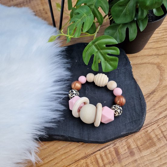 Happy Bebie | Ring | Baby | Bijtring | Kraamkado | Silicone | Houten | Handmade van Merkloos