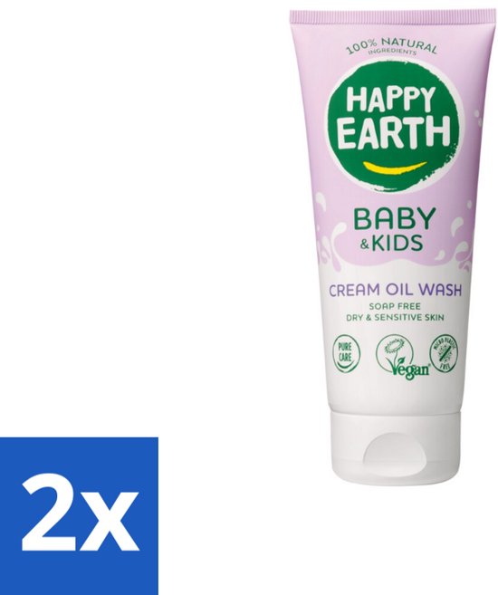 Happy Earth – Cream Oil Wash – 100% Natuurlijk Baby & Kids – 200 ml - Voordeelverpakking - 2 stuks van Merkloos