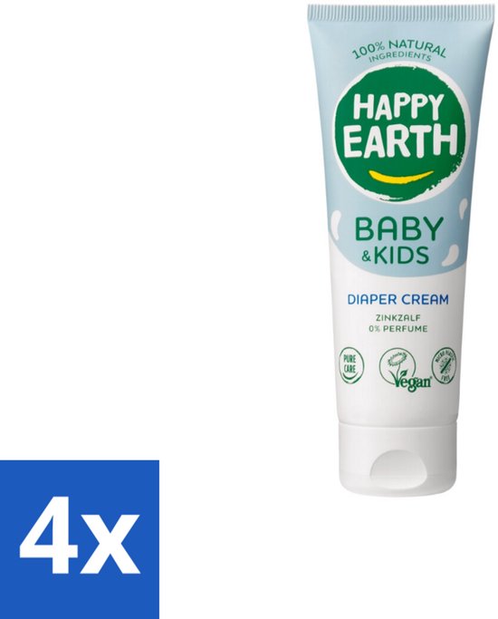 Happy Earth – Diaper Cream – 100% Natuurlijk Baby & Kids – 75 ml - Voordeelverpakking - 4 stuks van Merkloos