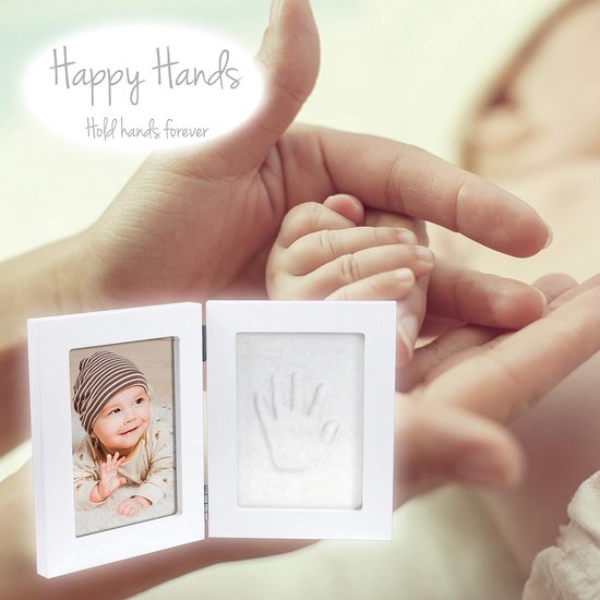 Happy Hands 130025 Klein dubbelframe handafdrukset voor een baby hand- of voetafdruk en een foto ter herinnering, wit, 500 g van Baby Art