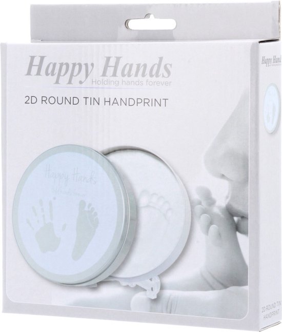 Happy Hands - 2D Round Shape Tin - Hand/voet afdruk - Rond blikje - Zilver van Little Hobbyist