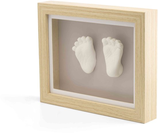 Happy Hands - Baby 3D Hand- & Voetafdruk Lijst – Houten Frame met Plexiglas – Inclusief Huidvriendelijk Alginaat & Gips – Makkelijk DIY Herinnering – Perfect Kraamcadeau (24,5x19,5x4 cm)