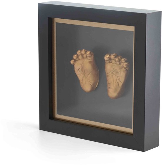 Happy Hands - Baby 3D Hand- & Voetafdruk Lijst – Zwarte Houten Frame met Plexiglas – Inclusief Alginaat, Gips & Bronsverf – Huidvriendelijk, Makkelijke DIY Herinnering – Luxe Kraamcadeau (20x20x4 cm)