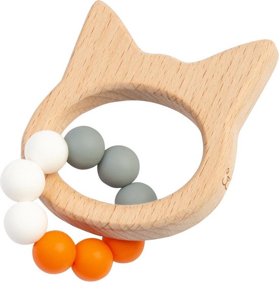 Happy Horse Dikkie Dik Houten Bijtring met siliconen kralen - Oranje - Baby cadeau van Happy Horse