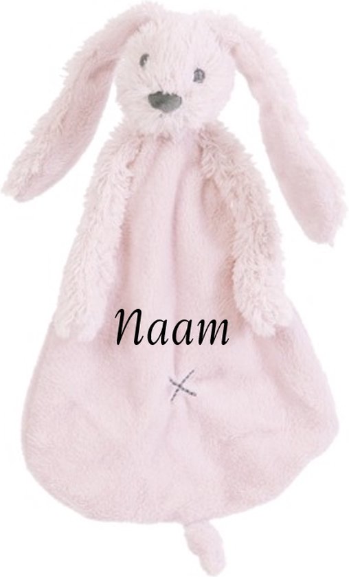 Happy Horse Konijn Richie Knuffeldoekje met naam Baby Pink - Knuffeldoekje met naam - Gepersonaliseerd geborduurd kraamcadeautje van Merkloos