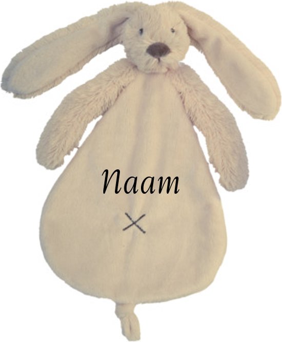 Happy Horse Konijn Richie Knuffeldoekje met naam Beige - Knuffeldoekje met naam - Gepersonaliseerd geborduurd kraamcadeautje