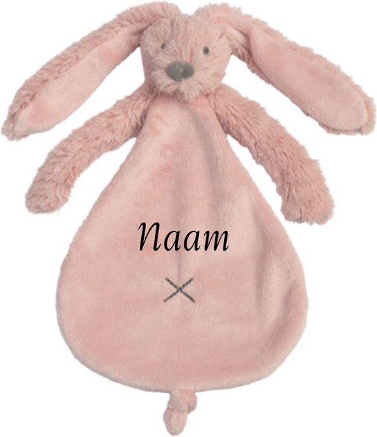 Happy Horse Konijn Richie Knuffeldoekje met naam Old Pink - Knuffeldoekje met naam - Gepersonaliseerd geborduurd kraamcadeautje