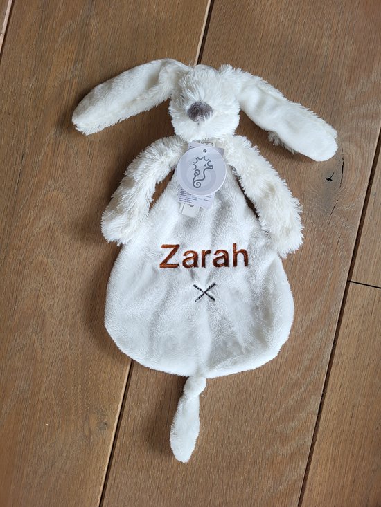 Happy Horse Rabbit Richie knuffeldoekje/konijn ivoor/ecru/wit/gepersonaliseerd/geborduurde naam van Merkloos