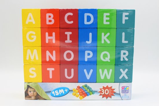 Happy People Houten dobbelstenen ABC 30 delig 18x21cm van Happy People